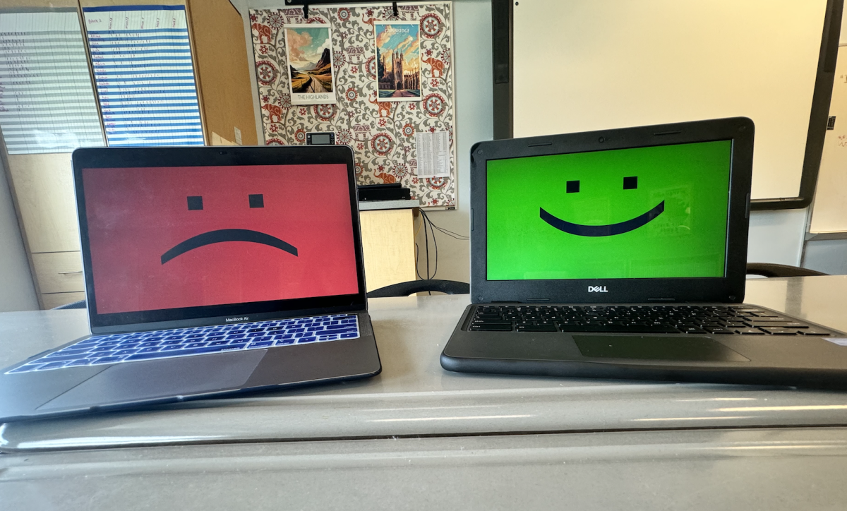 A+students+BYOD+computer+is+shown+with+a+sad+face+and+a+school-issued+device+is+shown+with+a+happy+face+to+symbolize+the+change+in+use+of+devices+at+FCPS.